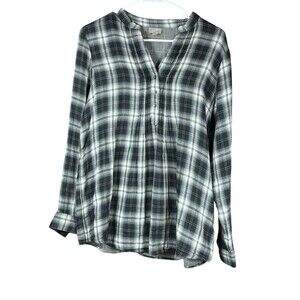 J.Jill Women’s M Black White Plaid‎ 100% Cotton Long Sleeve Tunic Top Casual